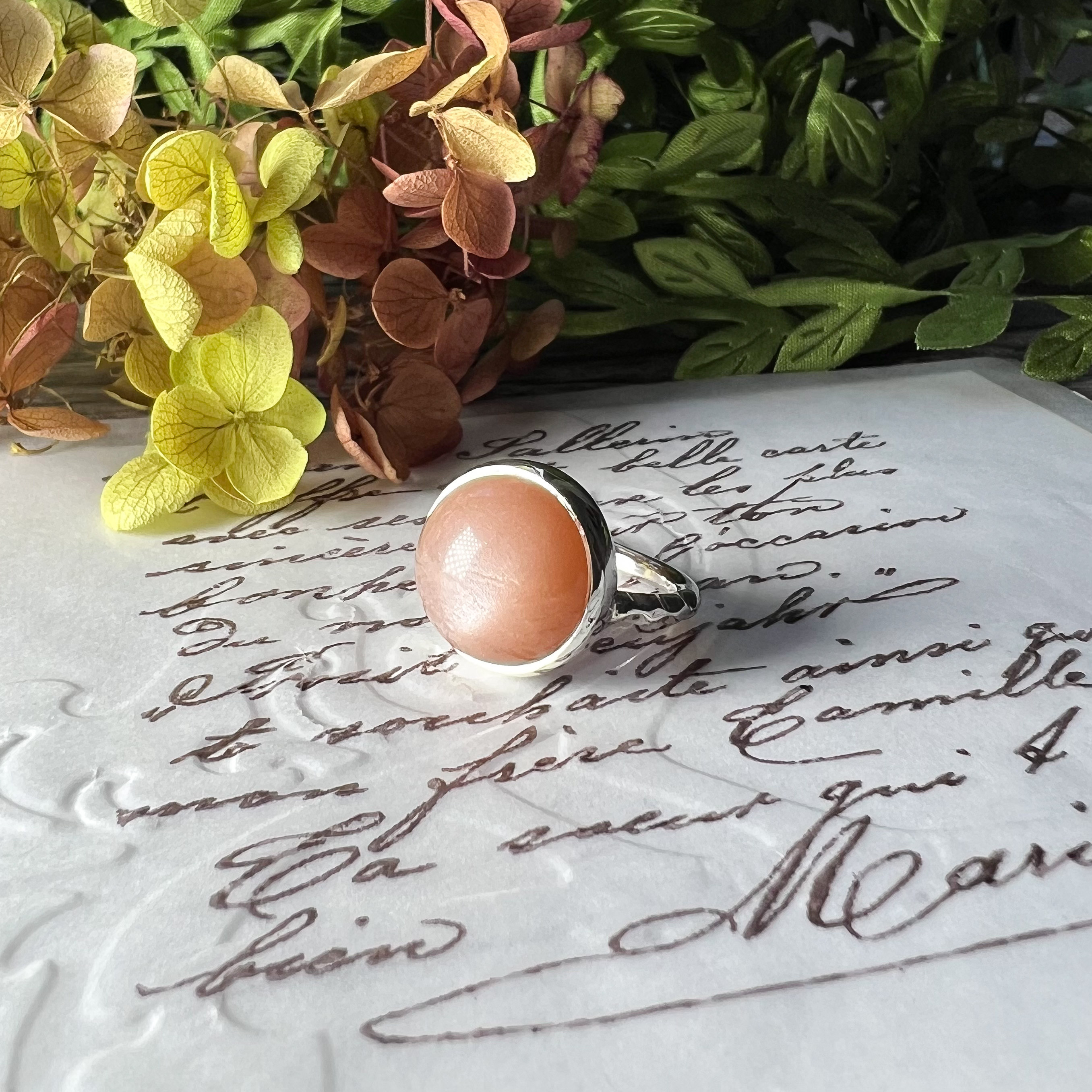 ピンクブラウンムーンストーンリング　RG21-048