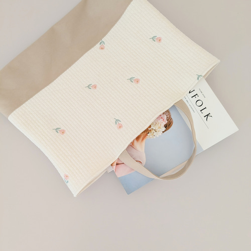 レッスンバッグ 上履き入れ　体操服袋　ヌビ チューリップ刺繍 レッスンバッグ 体操服袋 上履き袋 コップ袋 ヌビ チューリップ