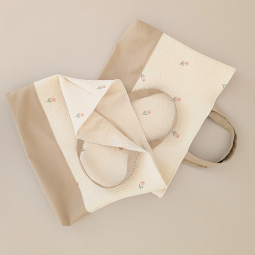 送料無料】チューリップ刺繍のヌビバッグ レッスンバッグと上靴入れ