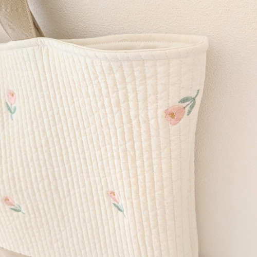 送料無料】チューリップ刺繍のヌビバッグ レッスンバッグと上靴