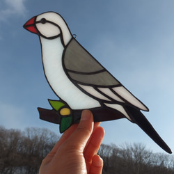 受注制作】ステンドグラス 白色オウム サンキャッチャー 匿名配送【鳥