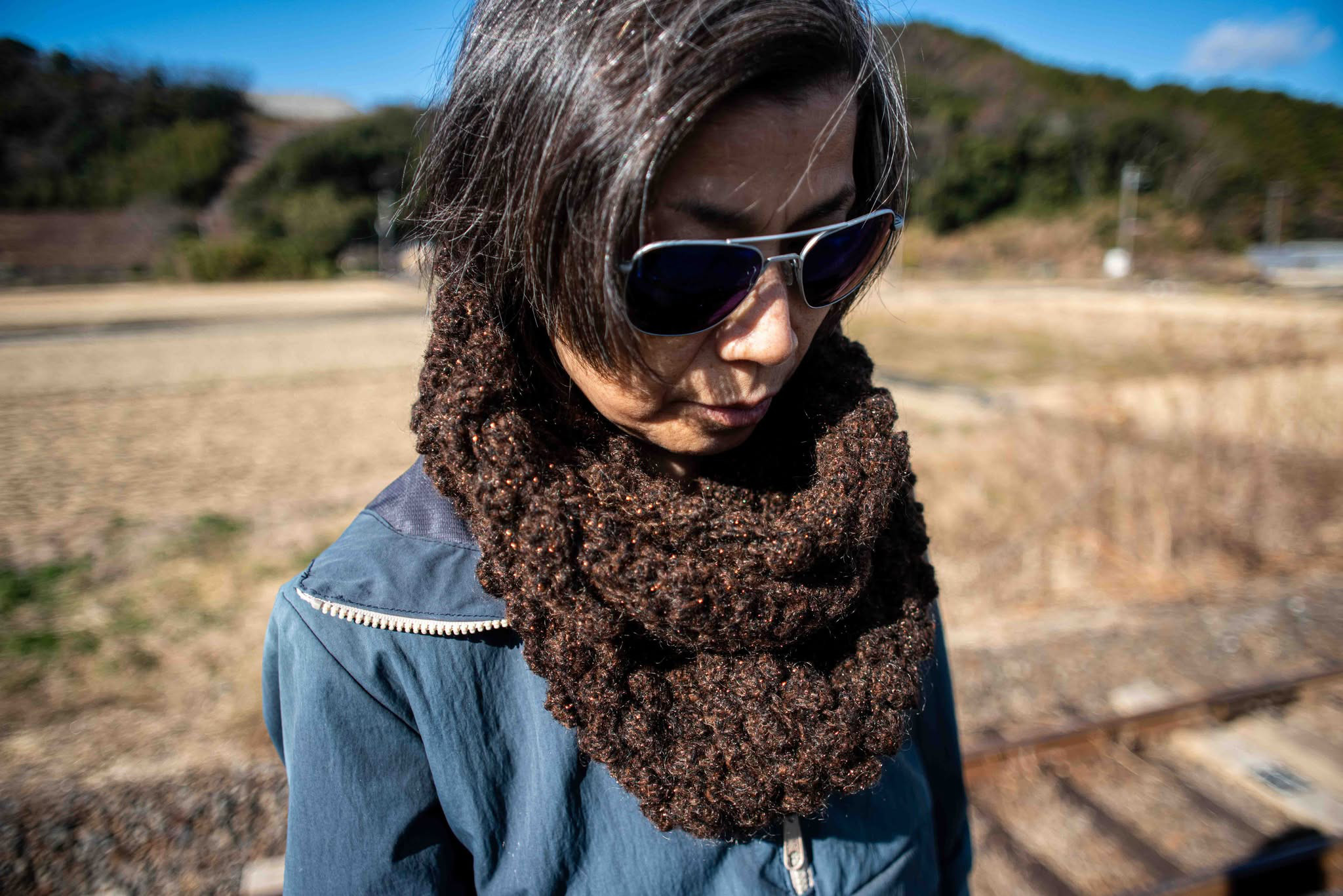 カウル　ネックウォーマー　スヌード　茶色ラメ入り