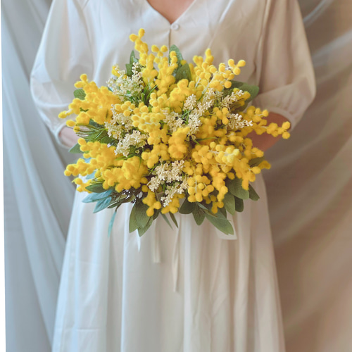 春の訪れを告げる鮮やかyellowミモザブーケ&ブートニア① 春色ミモザの  