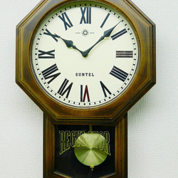 SQ02_R ボンボン 時打ち 振り子時計(八角） ローマ文字 掛け時計