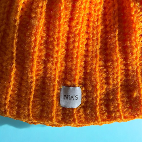 ニット帽 ビーニー オレンジ 手編み 帽子 かぎ針編み ニット帽