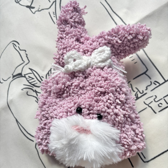 うさぎ 手編み かぎ針 かぎ編み 巾着 ポーチ もこもこ ふわふわ