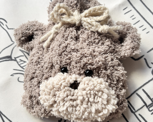 くま 手編み かぎ針 かぎ編み 巾着 ポーチ もこもこ ふわふわ アニマル