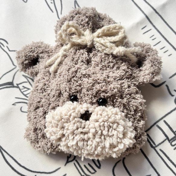 くま 手編み かぎ針 かぎ編み 巾着 ポーチ もこもこ ふわふわ アニマル