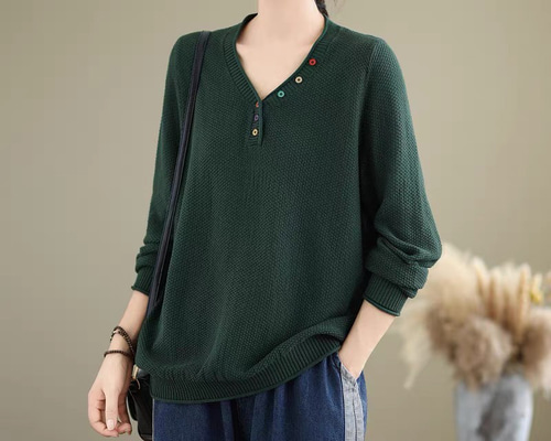 ethos ライムグリーン Vネック 長袖ニット 754bfdc0b015e2beac38ec09de5e51