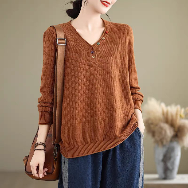 ニットトップス · レディース · Vネック· セーター· インナー·長袖ニット·カージナルレッド