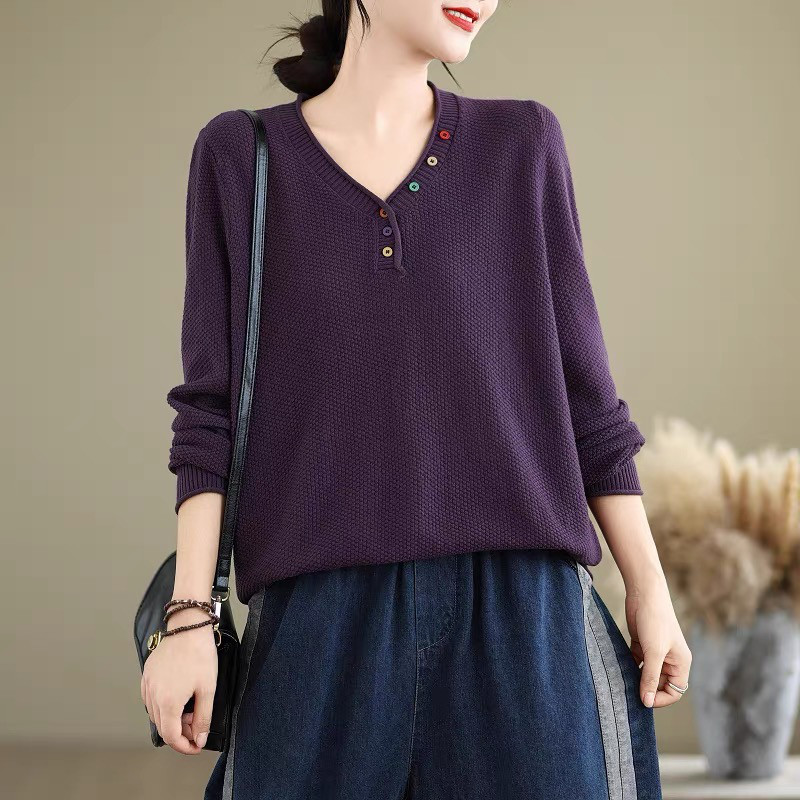 ニットトップス · レディース · Vネック· セーター· インナー·長袖ニット·マルベリー