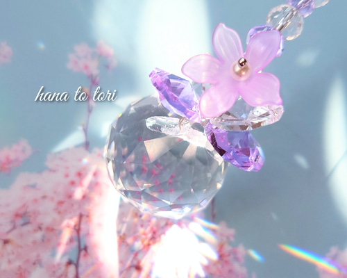 サンキャッチャー♡ハンドメイド「ブルーのお花とスワロのしずく♡ 」 サンキャッチャー♡ハンドメイド「ブルーのお花とスワロのしずく