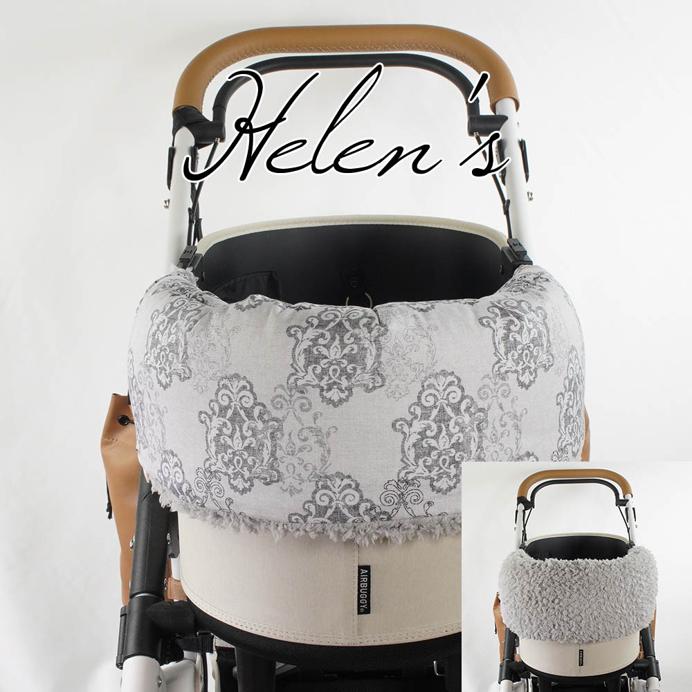 【送料*無料】ペットカート・バギー用 冬用ぷくぷく あごのせクッション ヴィンテージダマスク グレーファー
