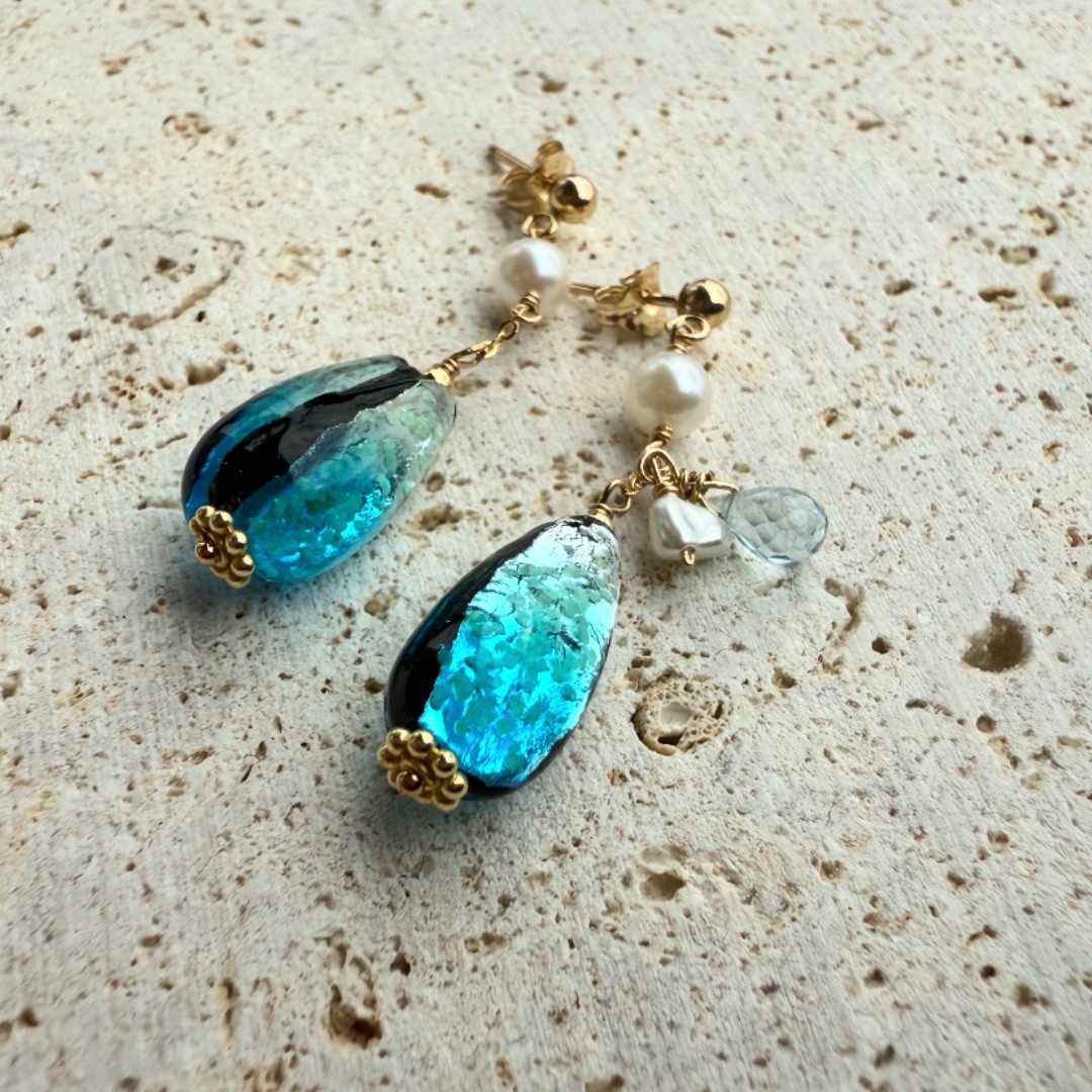 沖縄の海　ホタルガラスピアス