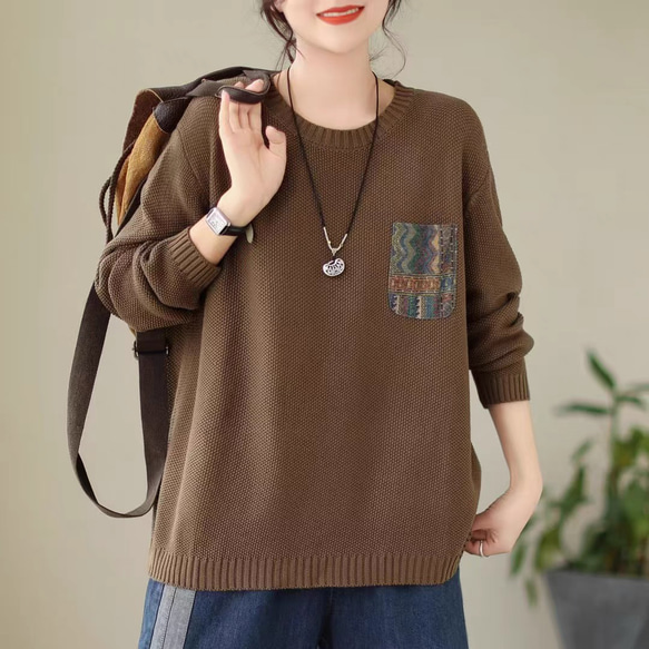 ニットトップス · レディース · 丸首· セーター· インナー·長袖ニット