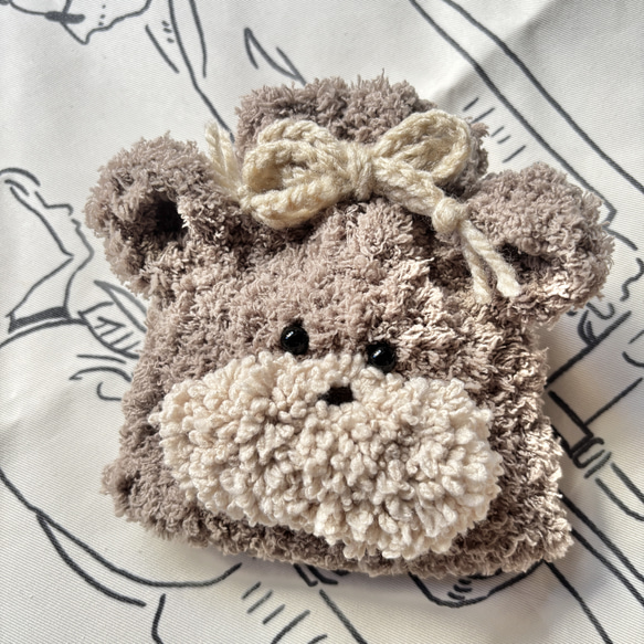 くま 手編み かぎ針 かぎ編み 巾着 ポーチ もこもこ ふわふわ アニマル
