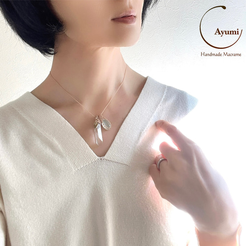 ピンクカルセドニー×グリーンアパタイト 天然石 ネックレスチャーム  