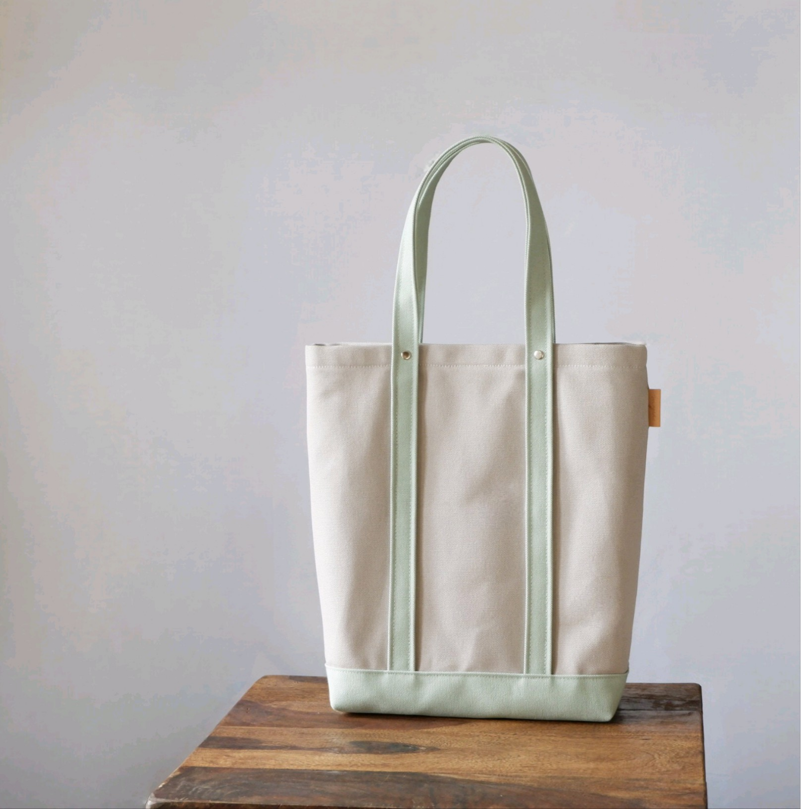 A4縦型トート◇ミントグリーン×アイスグレー◇ 倉敷帆布
