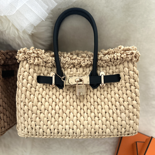 コットンラフィア カデナ フリルバーキンバッグ B25cm かご