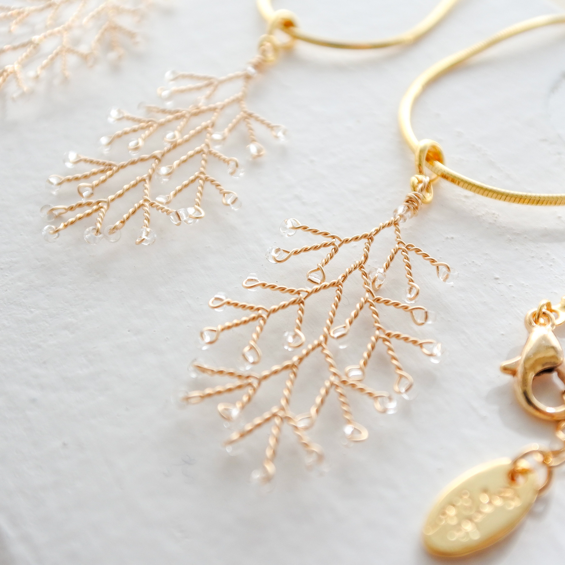 k14gf 小枝ネックレス【青時雨(小)透明】小枝ピアス　小枝イヤリング　ワイヤーアクセサリー