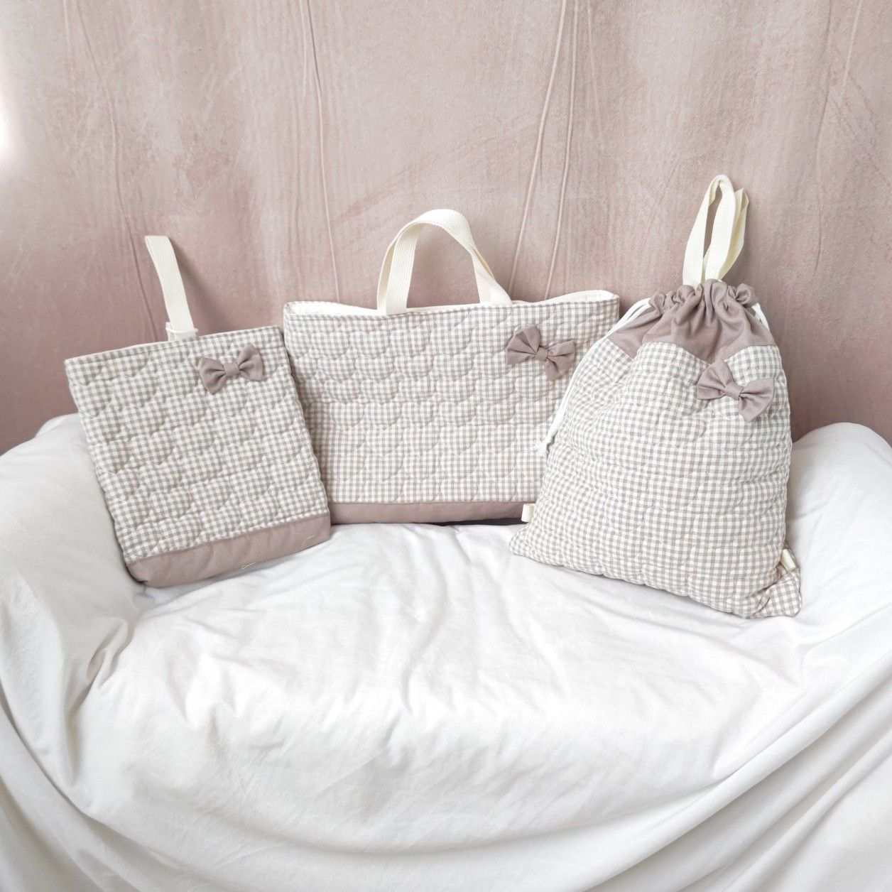 入園入学グッズ・ハートキルティングの3点セット「やわらかハート」