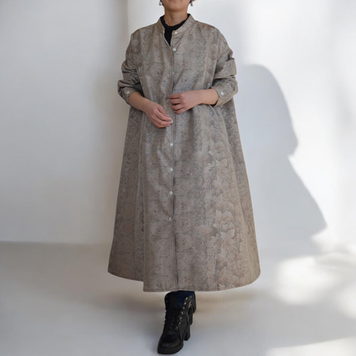 XL,一点物,紬で仕立てたロングシャツ,着物リメイク, 紬ロングシャツ 