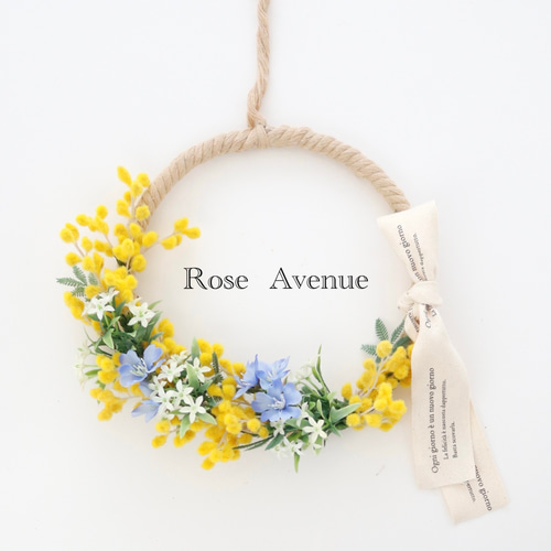 ミモザと小花のリース(アーティフィシャルフラワー) アートフラワー