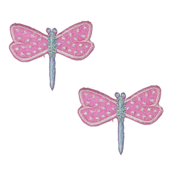 アップリケワッペン 刺繍ドット とんぼ２枚 ピンクXブルー W-0882 蜻蛉　昆虫 1枚目の画像
