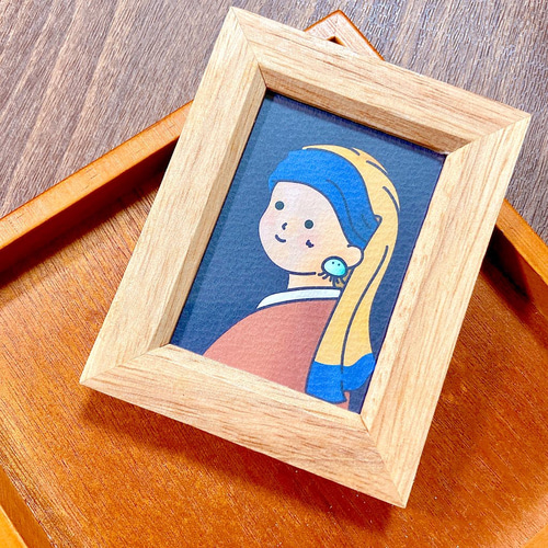 送料無料 手描きイラスト ミニ額4点 ミニ額イラスト01『クラゲの耳飾りの少女』【きのくら屋】 絵画 ころ