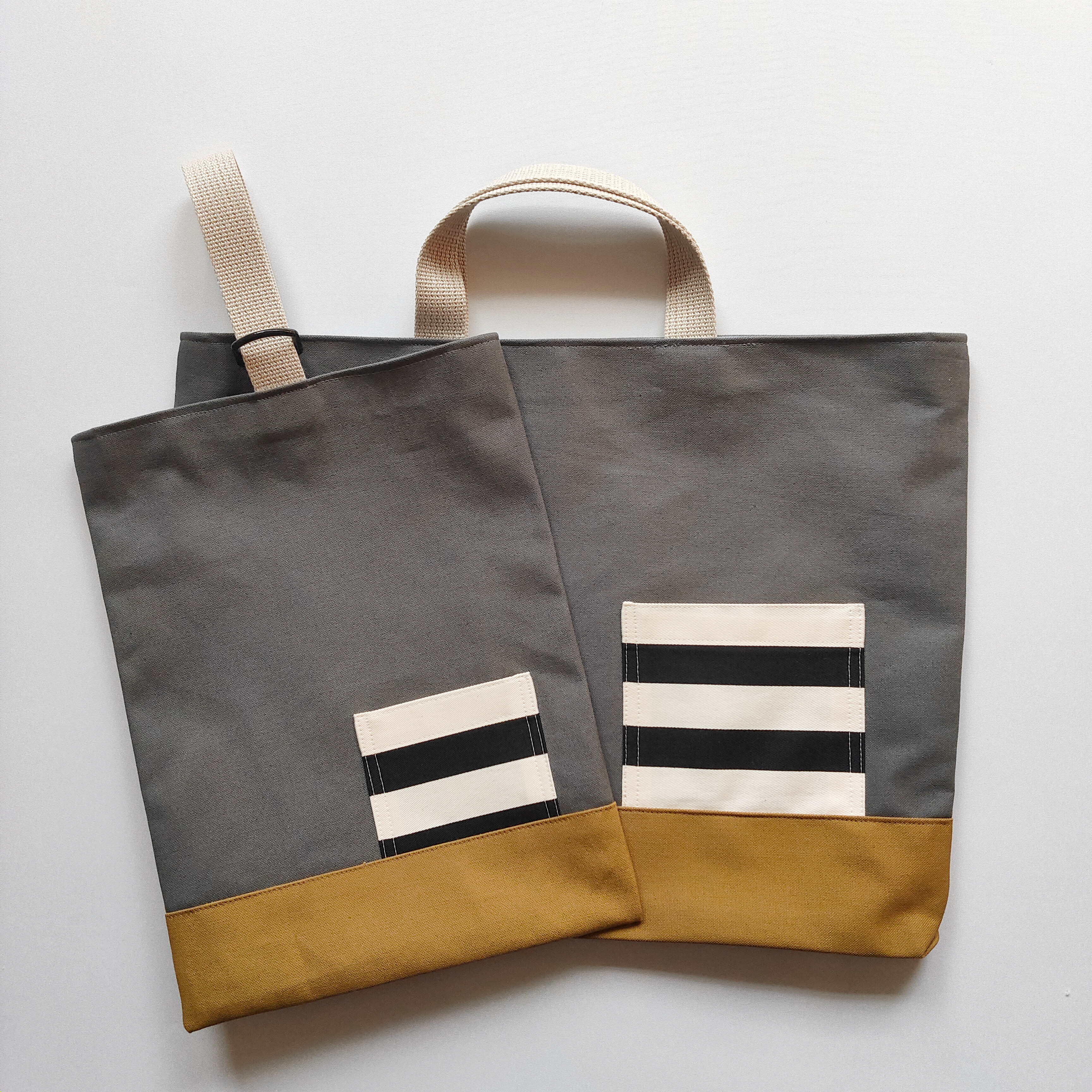 １１号帆布　濃いグレー×オリーブ　レッスンバッグ上靴入れセット　男の子