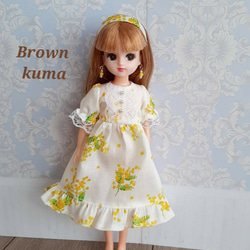リカちゃん服 ミモザのワンピース オフホワイト その他人形 Brown kuma