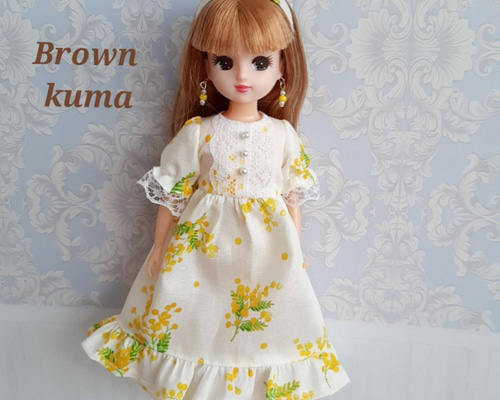 リカちゃん服 ミモザのワンピース オフホワイト その他人形 Brown kuma