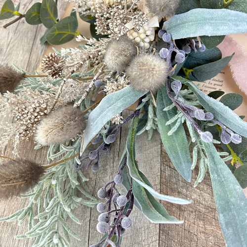 メル86631様ご相談中ユーカリの500円スワッグラグラスを添えて