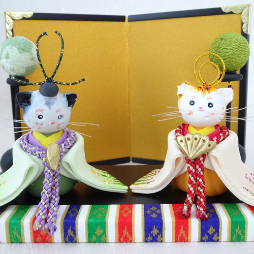 1点物／猫雛の上品で美しい ひな飾り【ねこ/ひな人形/パン粘土