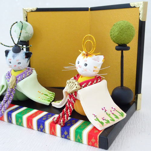 1点物／猫雛の上品で美しい ひな飾り【ねこ/ひな人形/パン粘土