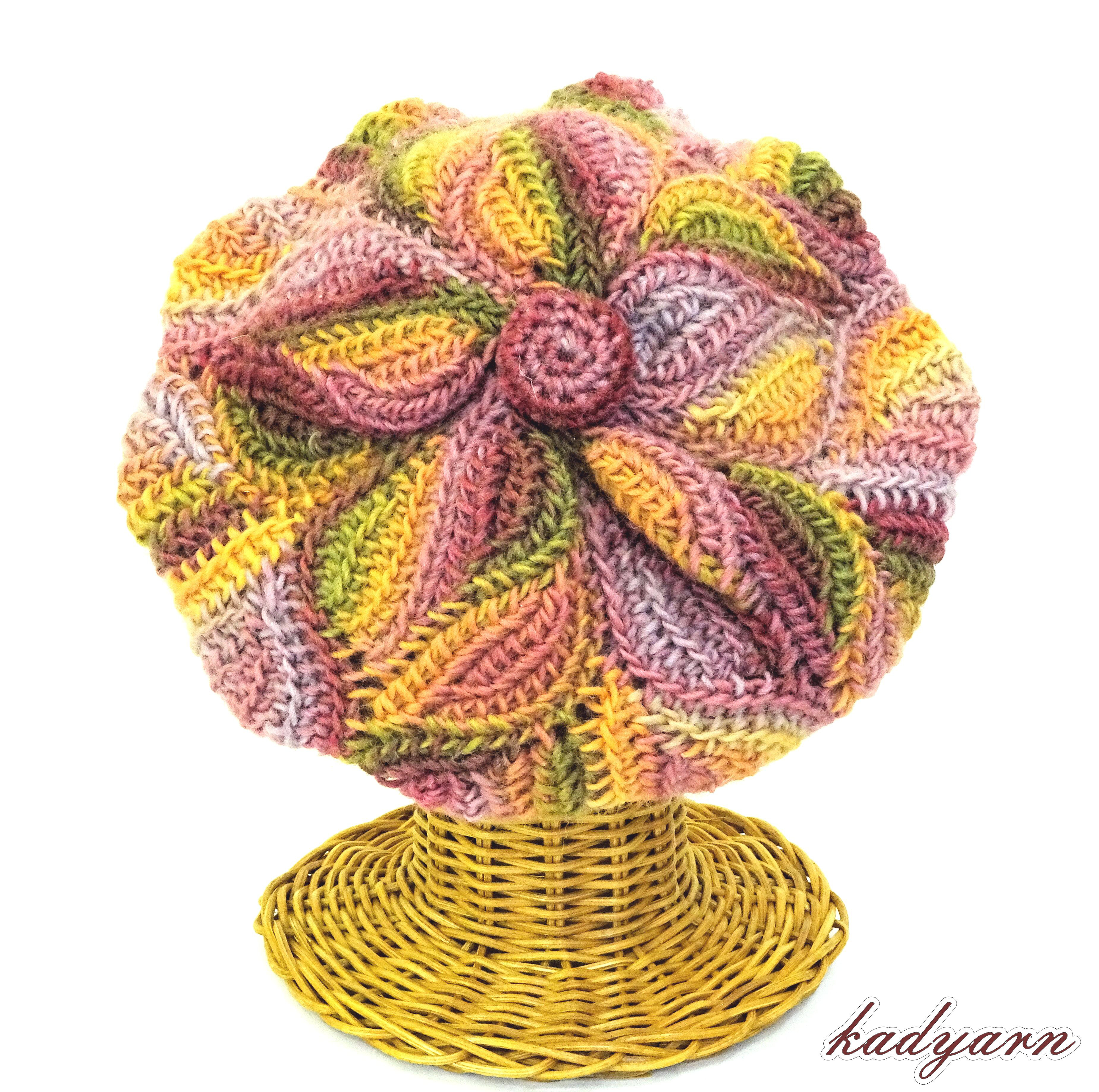 【受注生産】花びら模様のベレー帽 pink&green