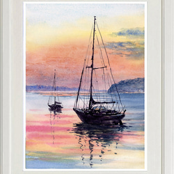 水彩画原画 鎌倉の海・夕焼け ＃547 絵画 syoumei 通販 14839433