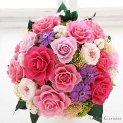 【送料無料】☆プリザーブドフラワー＜フラワーライン ラウンド＞ ピンク バラ 大型アレンジメント 【お祝い】 5枚目の画像