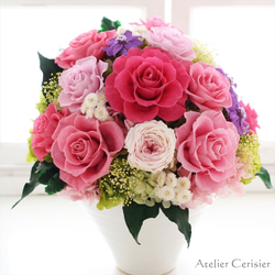 【送料無料】☆プリザーブドフラワー＜フラワーライン ラウンド＞ ピンク バラ 大型アレンジメント 【お祝い】 4枚目の画像