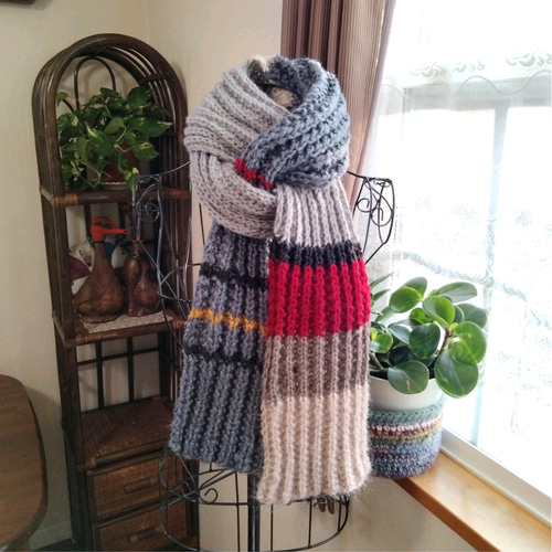 手編み #メンズ＆男女兼用ロングマフラー#個性が光る#アシンメトリー