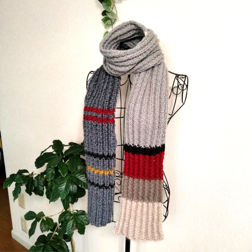 手編み #メンズ＆男女兼用ロングマフラー#個性が光る#アシンメトリー