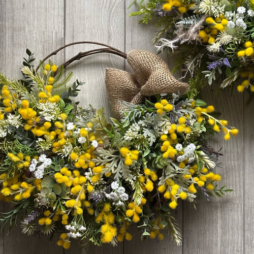 ⭐️花粉が気にならない⭐️ふわふわミモザとグリーンのリース