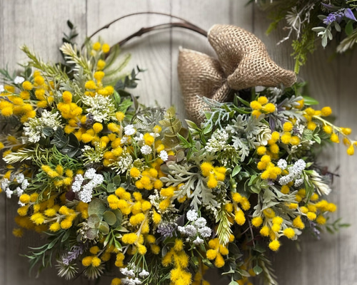 ⭐️花粉が気にならない⭐️ふわふわミモザとグリーンのリース