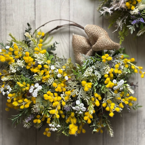 ⭐️花粉が気にならない⭐️ふわふわミモザとグリーンのリース