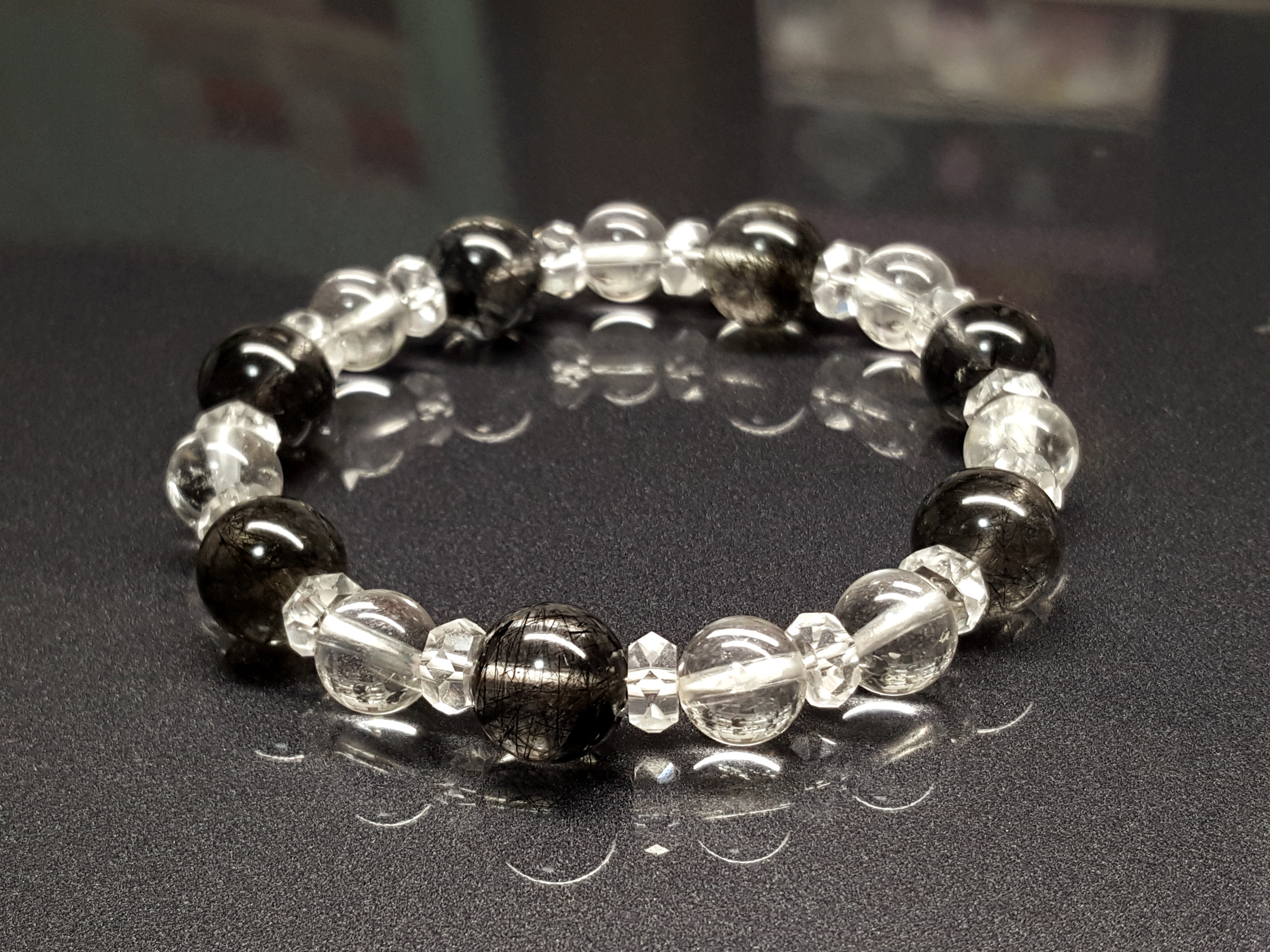 【限定1点】ブラックルチルクォーツとヒマラヤ水晶の天然石ブレスレット