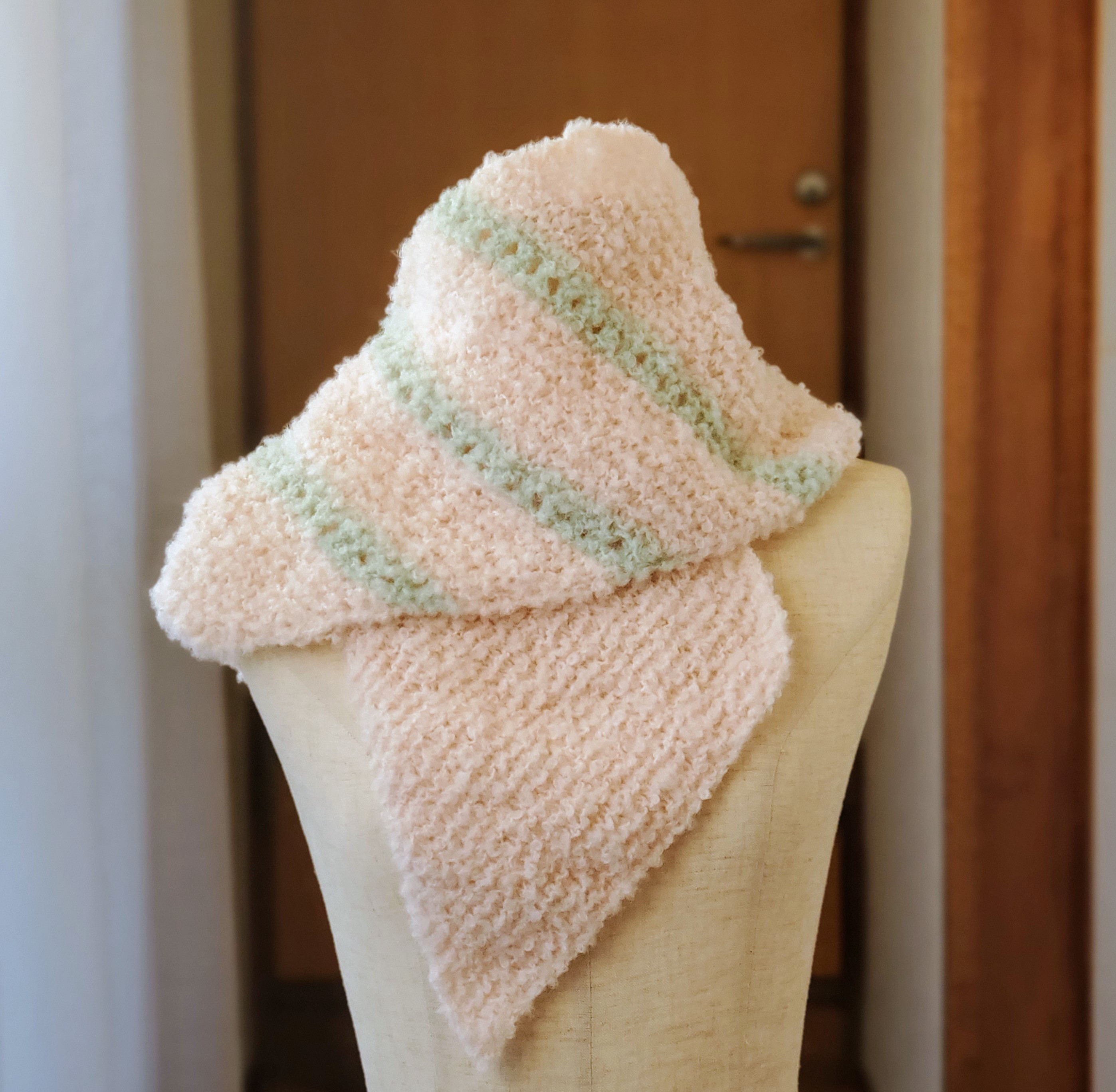 手編み マフラー  アルパカ　＊ sakura×mint ＊ ふわもこ