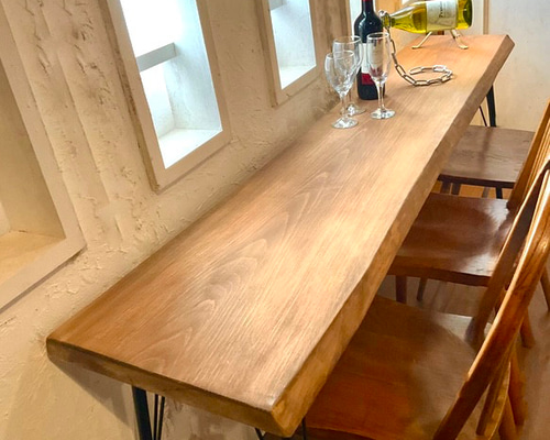 カウンターテーブル、ハンドメイド 鉄足ラテ色【サイズ約W1600×D460】サンディーブラウン カウンター