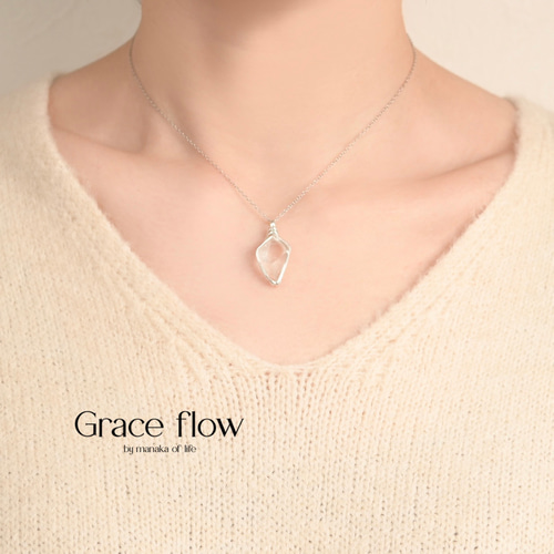 クォーツ(水晶) 原石 鉱物 ワイヤーラッピング ネックレス silver935