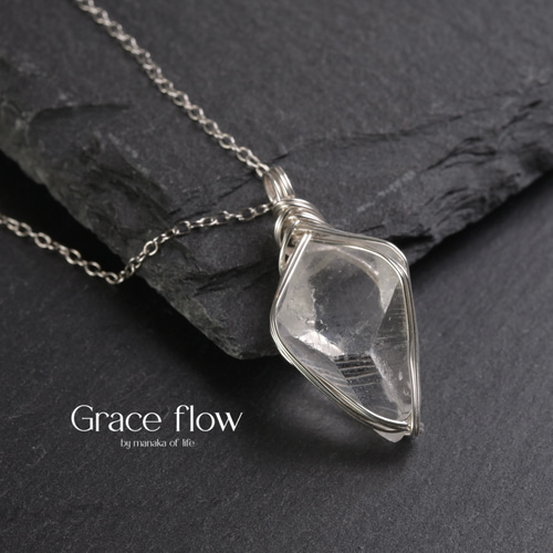 クォーツ(水晶) 原石 鉱物 ワイヤーラッピング ネックレス silver935
