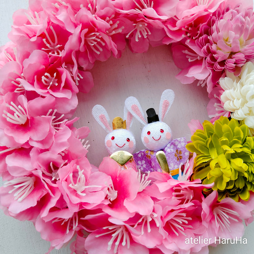 ひな祭りリース 桃の花とお雛様アートフラワーリース リース おはな